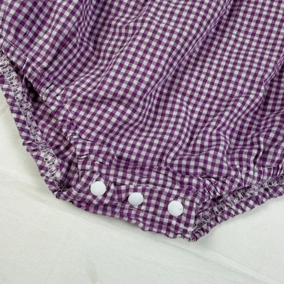 Unbranded Smocked Romper Baby 6-12M Purple Gingham Tiger Paw Print Kids EUC LSU - Picture 3 of 11